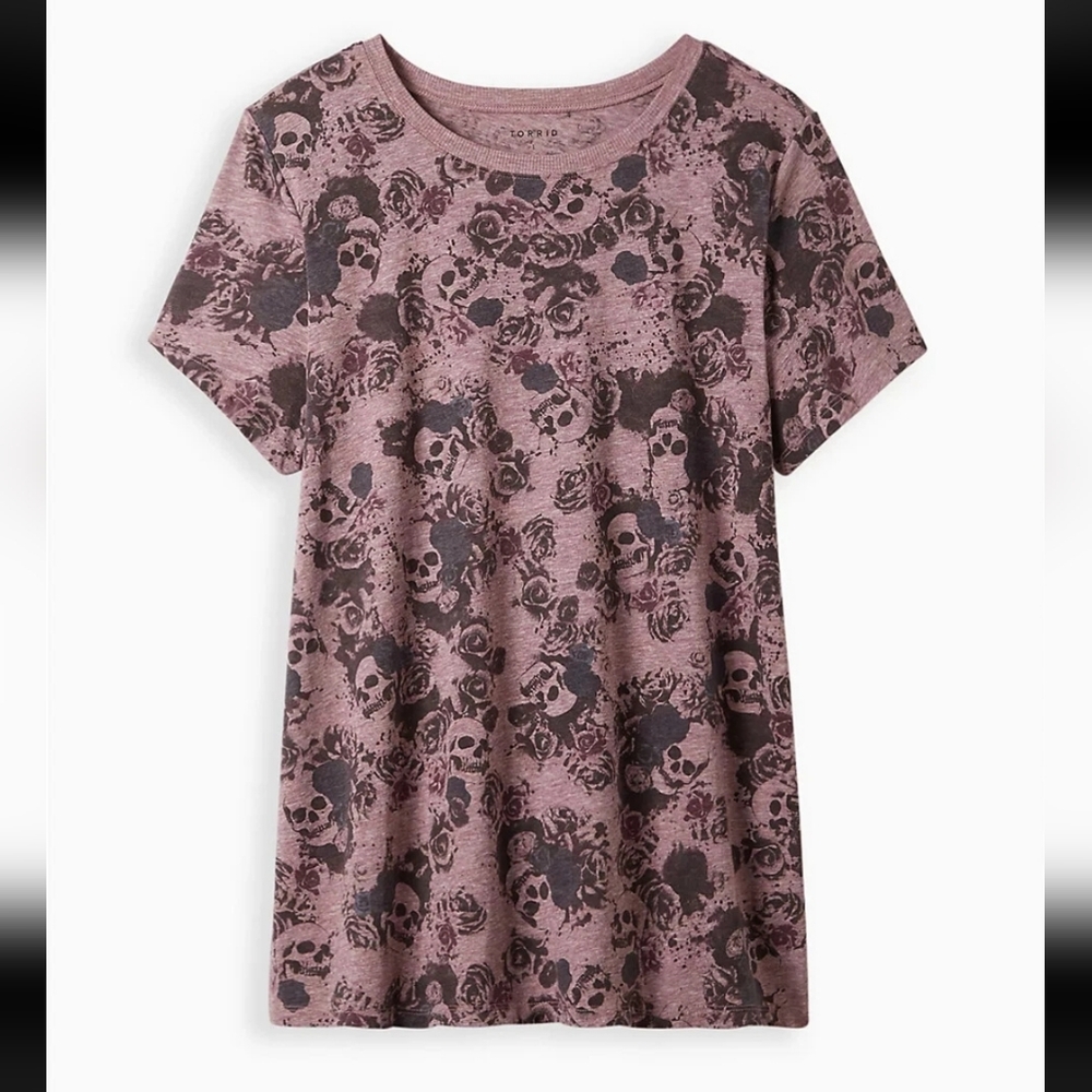 Torrid Maroon Skull and Floral Tee 2x